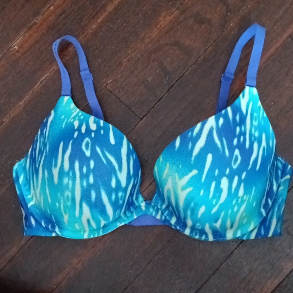 Victoria's Secret Blue Aqua Neon Animal Print Padded Pushup "The Nakeds"